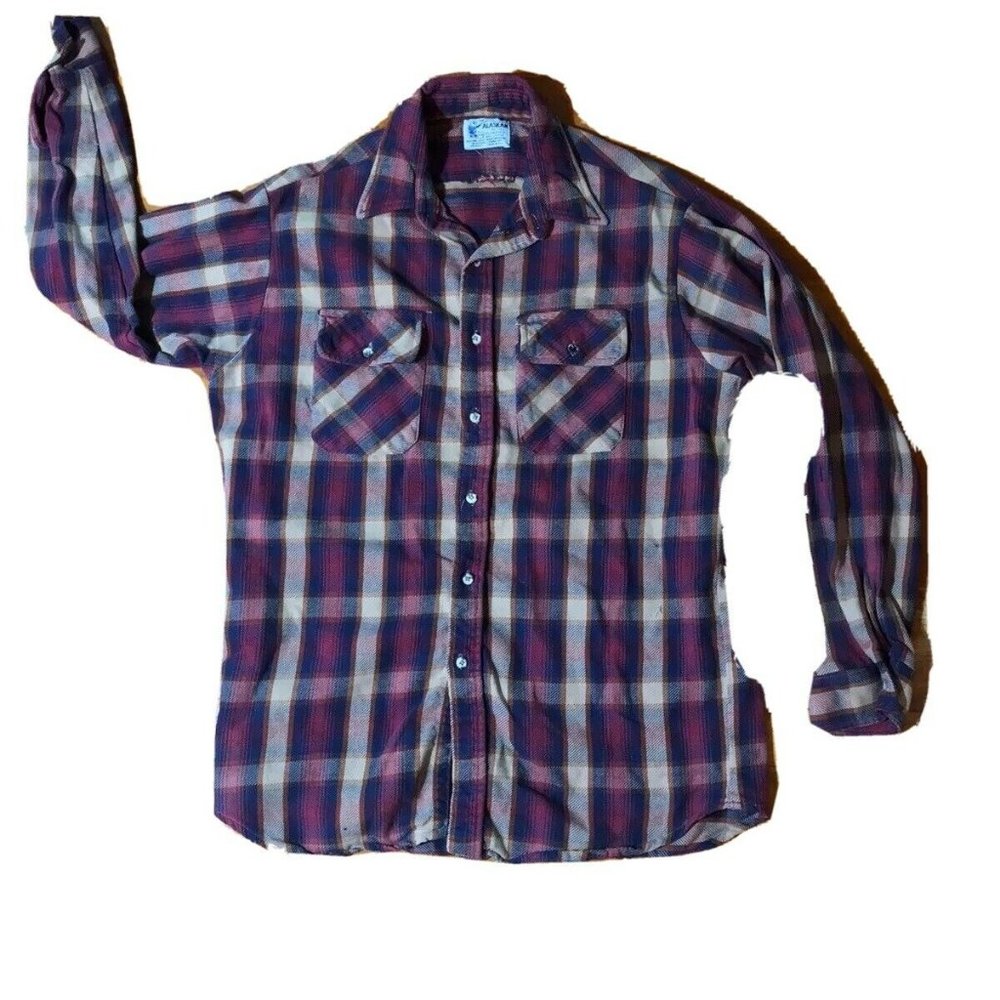 Vintage THE ALASKAN Red Orange Blue Brown Flannel